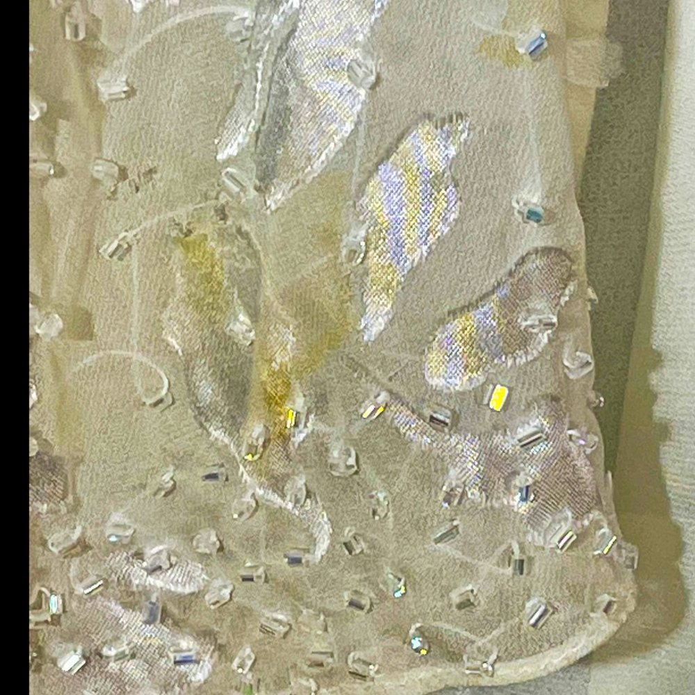 ▪️ADRIANNA PAPELL▪️Bead Embellished Floral Overlay Silk Blend Evening Blouse - Picture 8 of 11